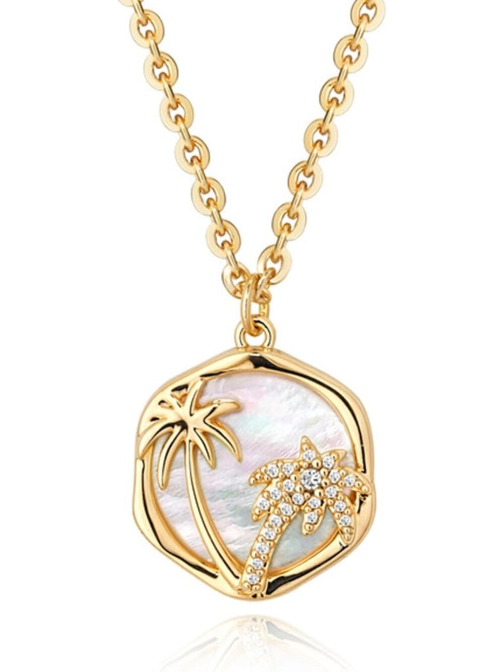 Dainty 14K Gold Plated Necklace with Mother of Pearl Pendant & Charm | Summer
